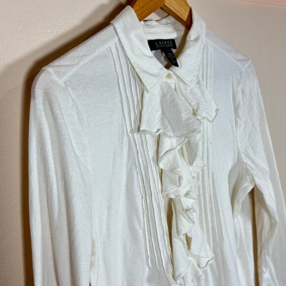 Lauren Ralph Lauren Womens Cotton Blouse Button Down Ruffle Preppy Academia L - Picture 2 of 5